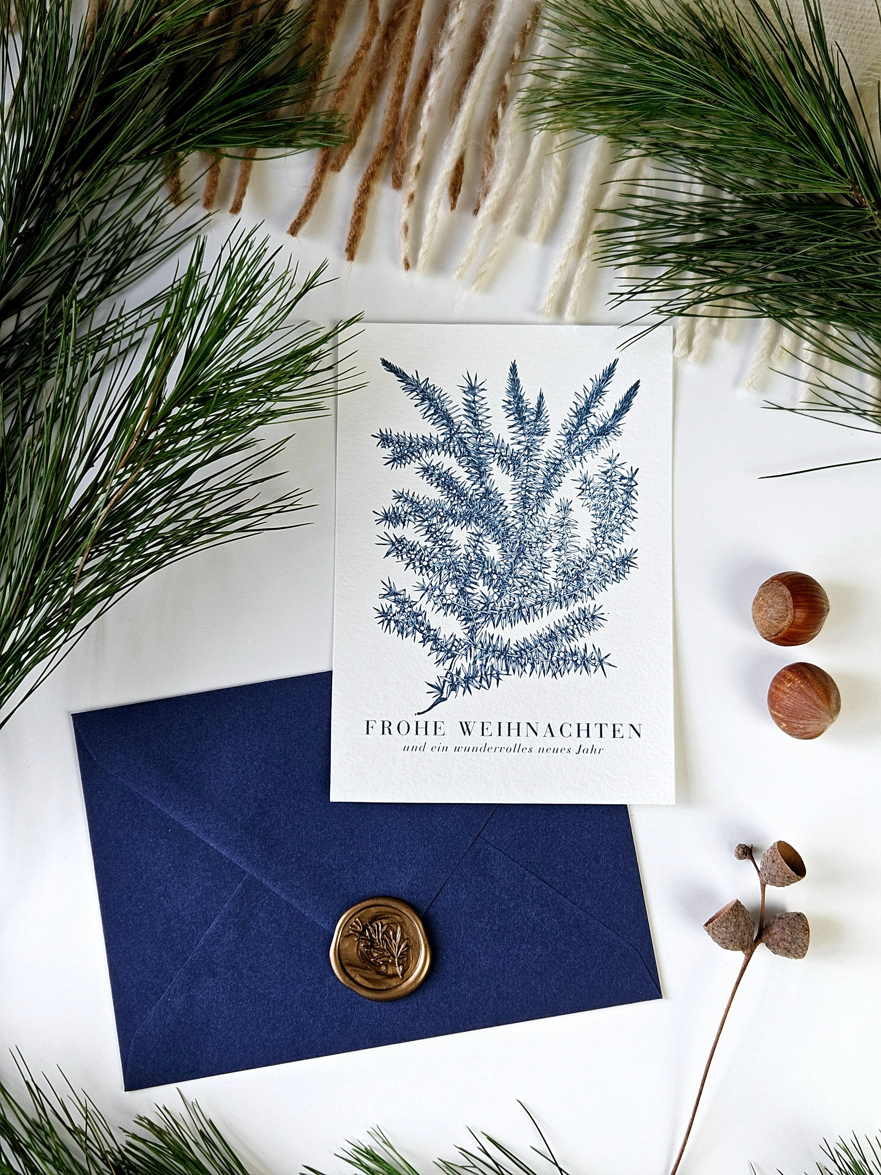 Weihnachtskarte Wintergrüner Wacholder