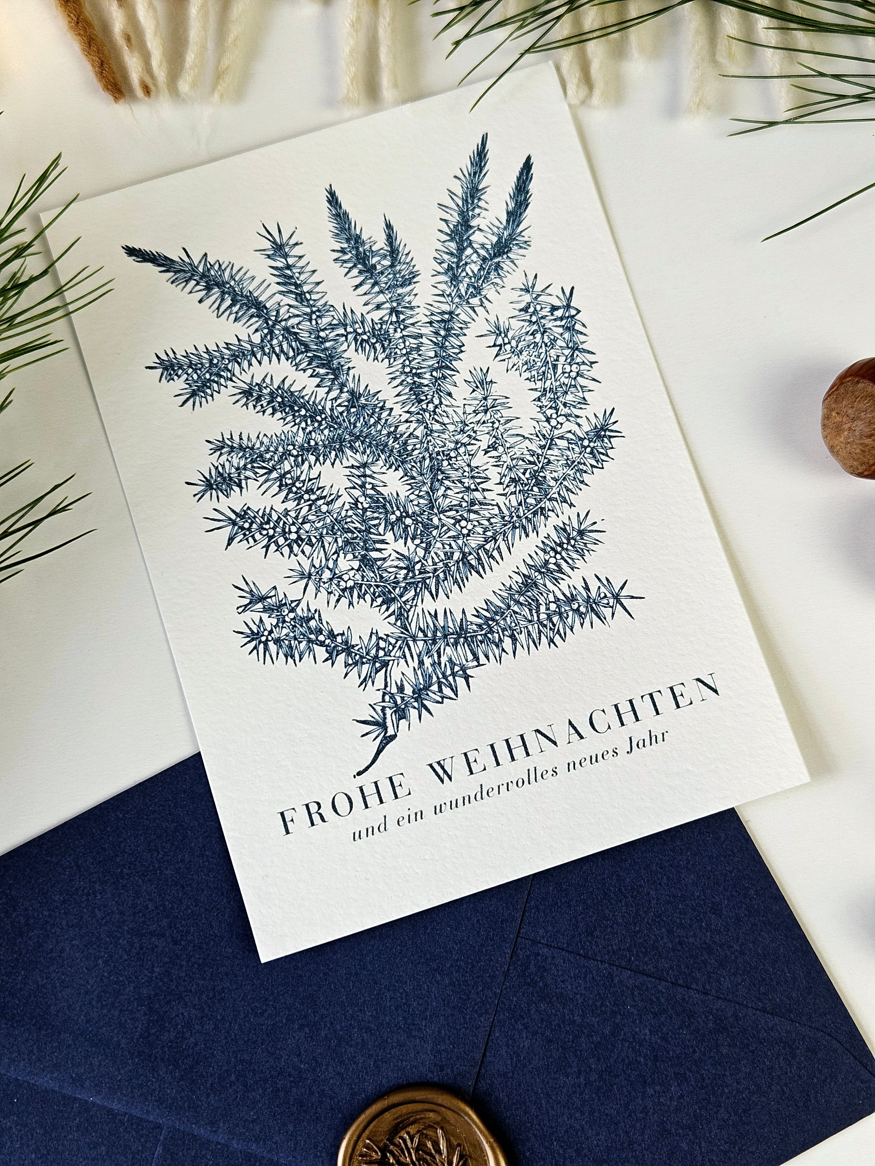 Weihnachtskarte Wintergrüner Wacholder