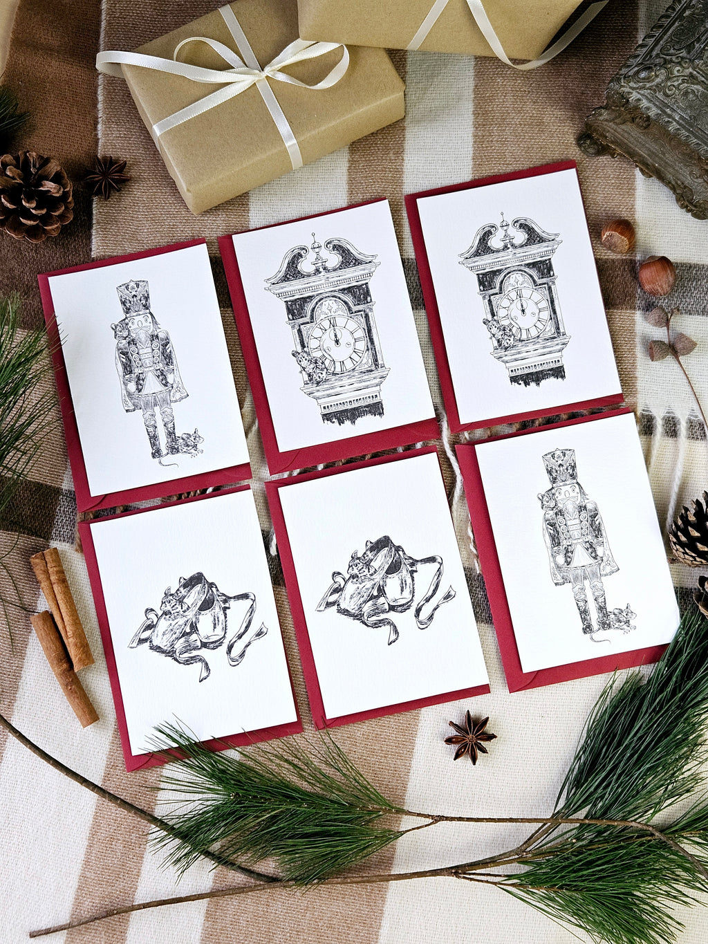 6er Set Weihnachtskarten Nussknacker & Mäusekönig