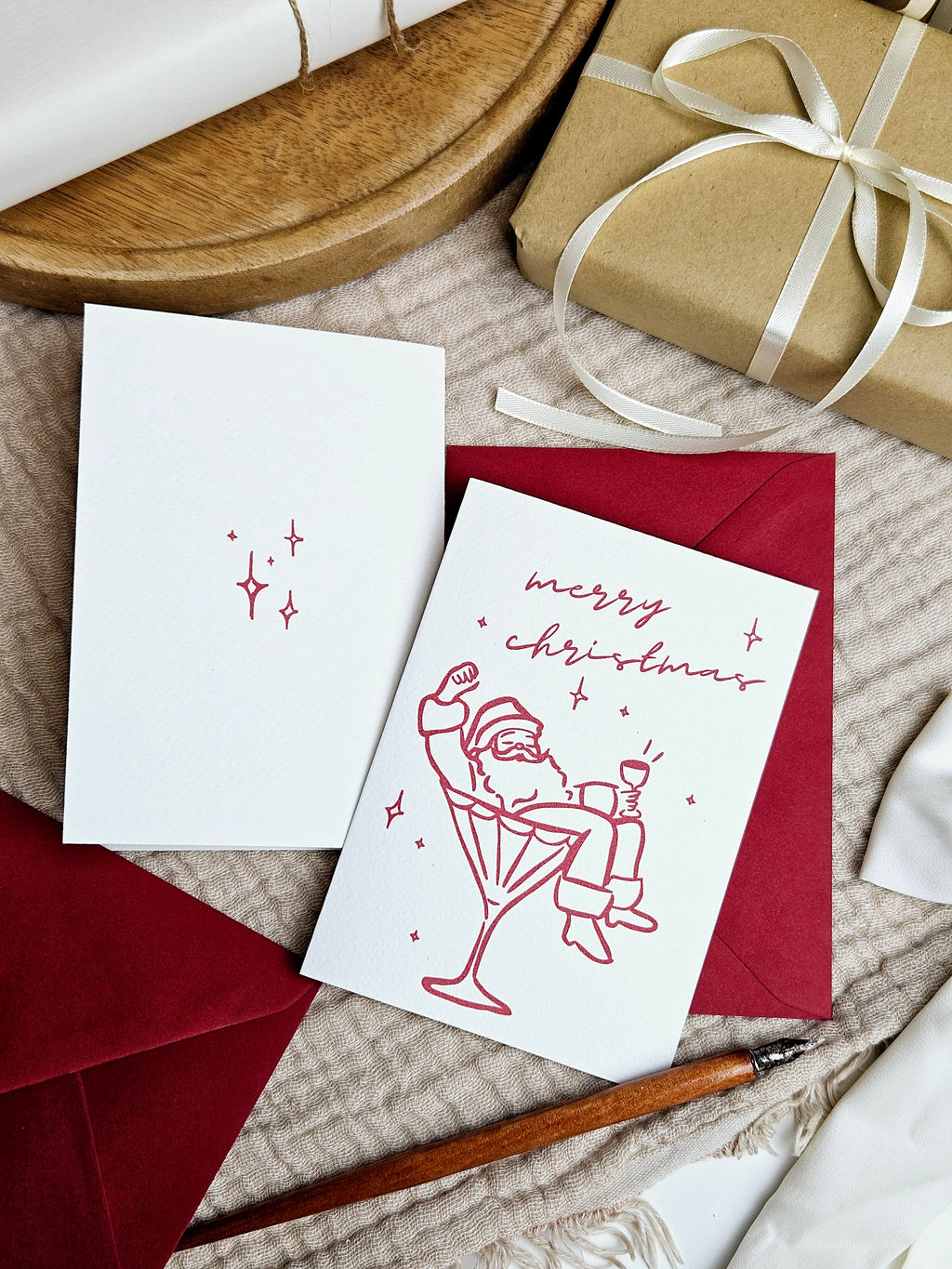 Weihnachtskarte Weihnachtsmann Martini Glas