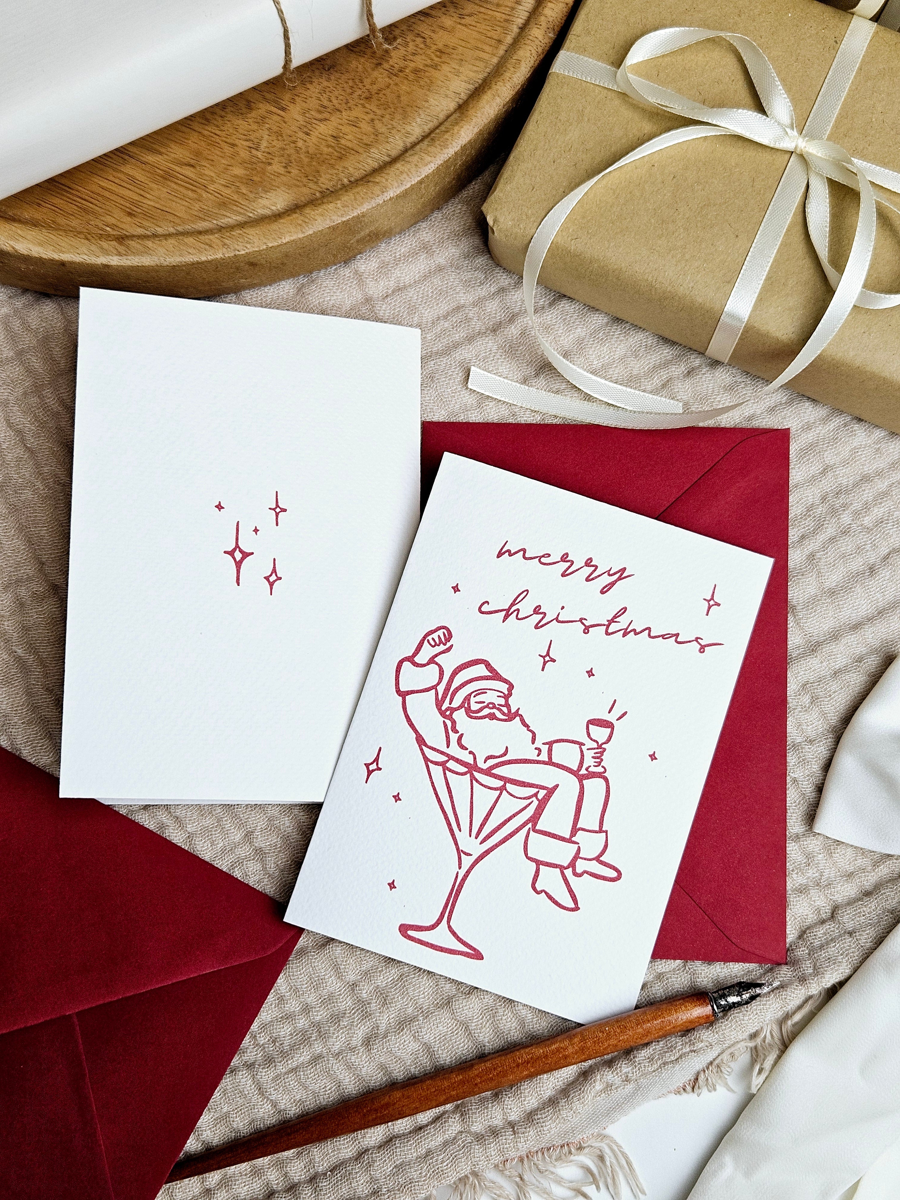 Weihnachtskarte Weihnachtsmann Martini Glas