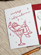 Weihnachtskarte Weihnachtsmann Martini Glas