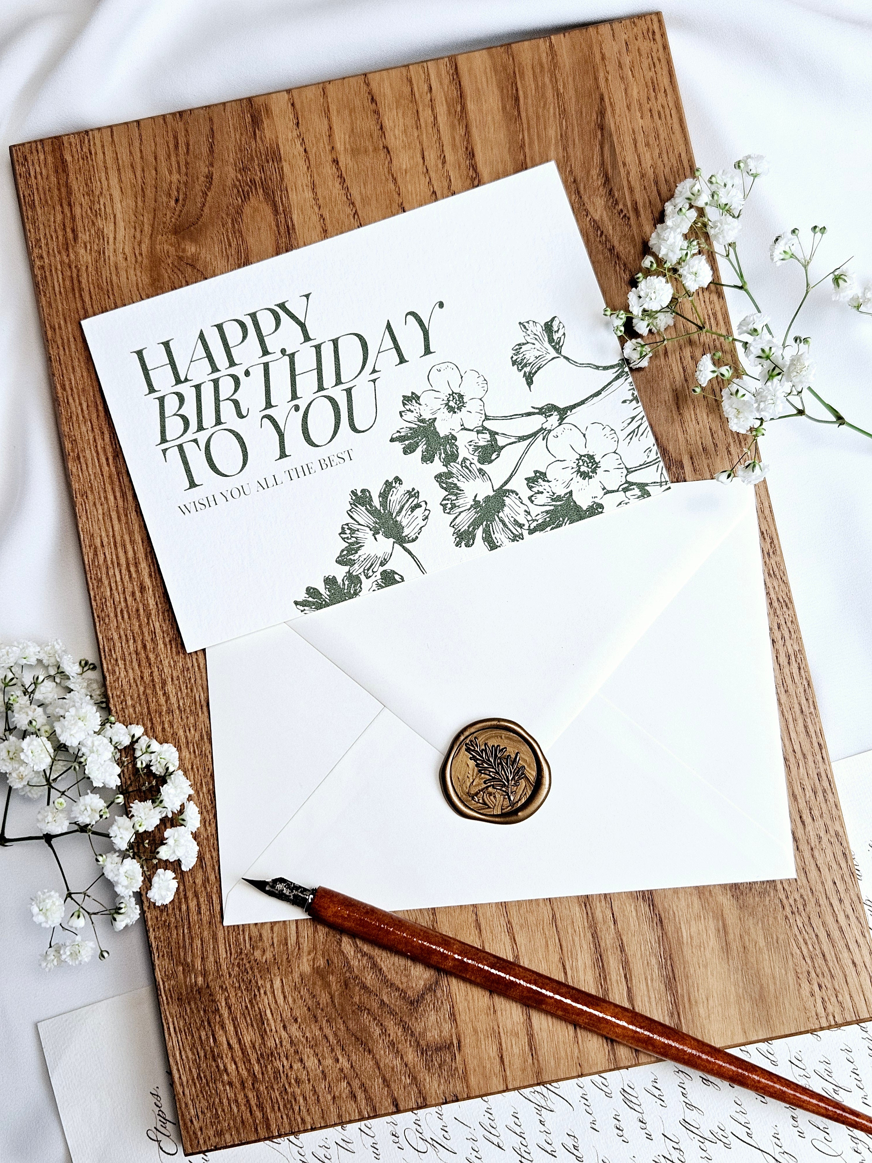 Geburtstagskarte Dunkelgrüne Blumen