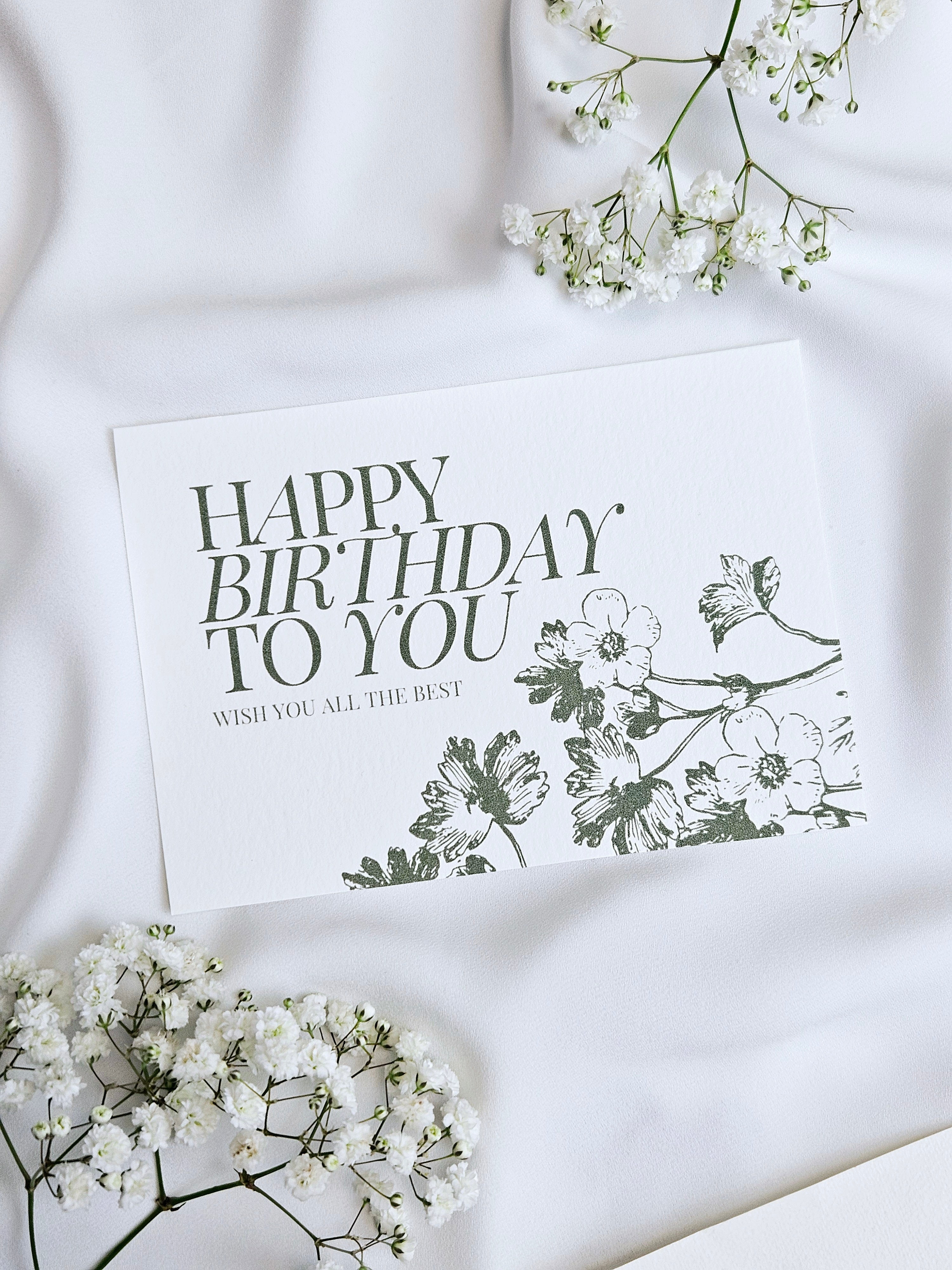 Geburtstagskarte Dunkelgrüne Blumen