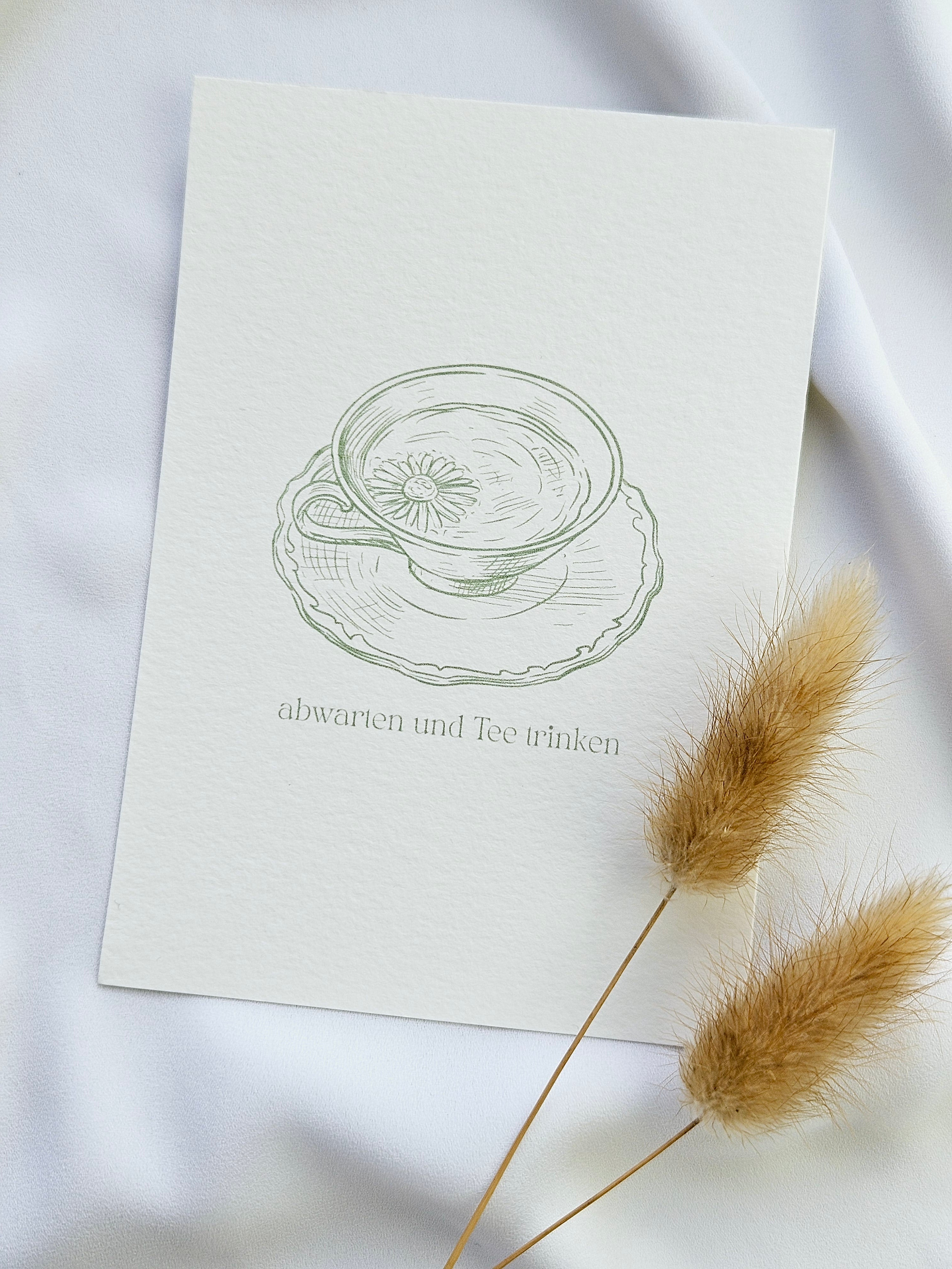 Postkarte Teetasse Abwarten und Tee trinken