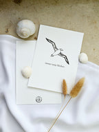 Plattdeutsche Grußkarte Möwe "Immer sutje bleiben"