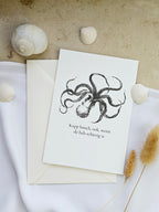 Plattdeutsche Grußkarte Oktopus „kopp hooch, ock wenn de Hals schietig is“