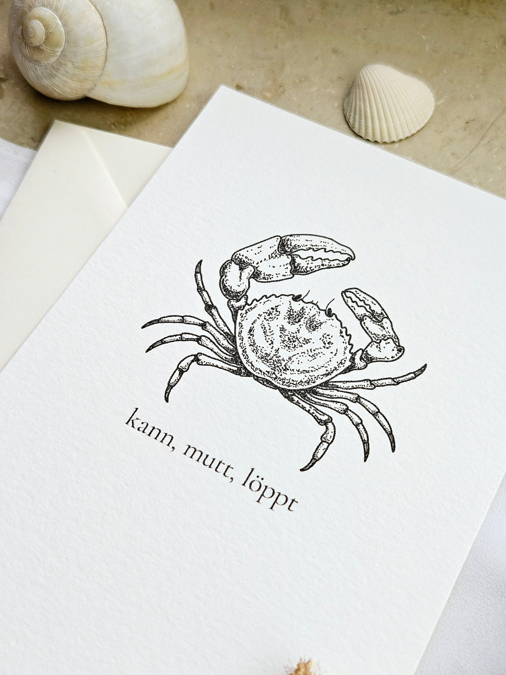 Plattdeutsche Grußkarte Krabbe "kann, mutt, löppt"