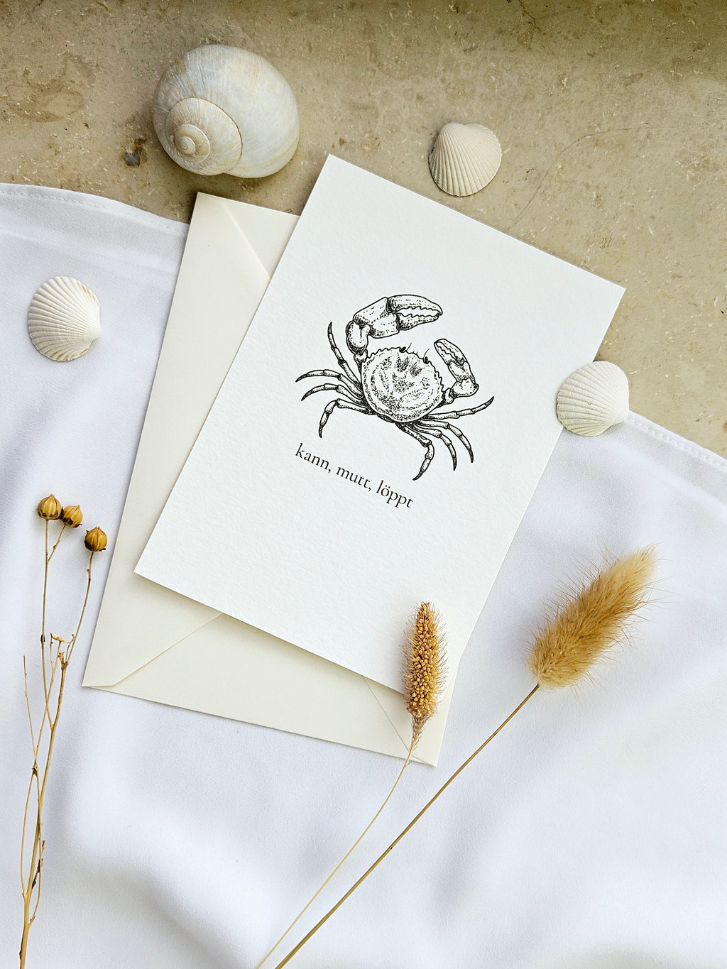 Plattdeutsche Grußkarte Krabbe "kann, mutt, löppt"