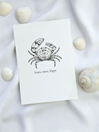 Plattdeutsche Grußkarte Krabbe "kann, mutt, löppt"