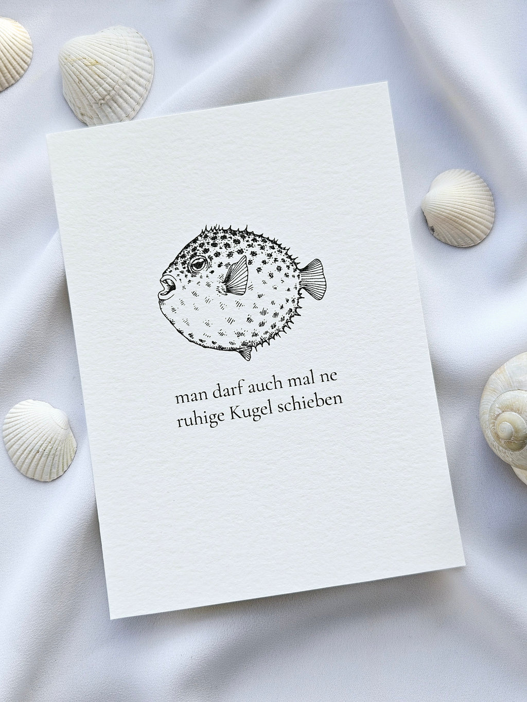 Norddeutsche Grußkarte Kugelfisch Gelassenheit