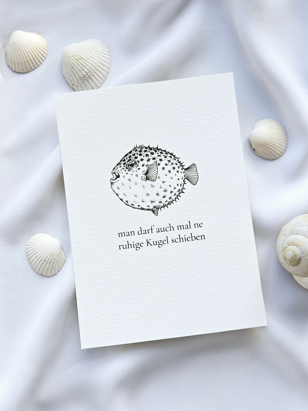 Norddeutsche Grußkarte Kugelfisch Gelassenheit