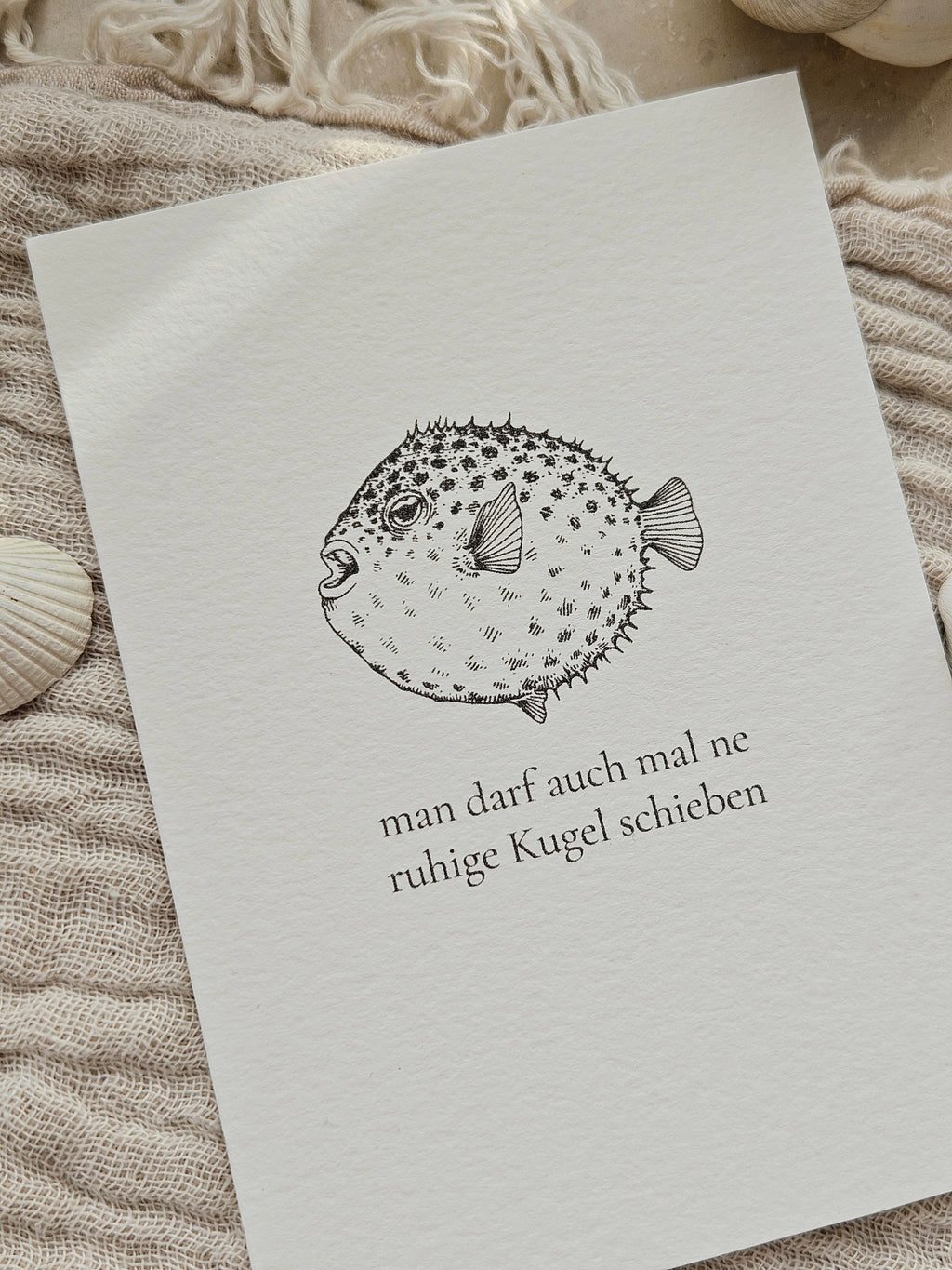 Norddeutsche Grußkarte Kugelfisch Gelassenheit