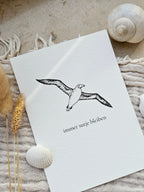 Plattdeutsche Grußkarte Möwe "Immer sutje bleiben"