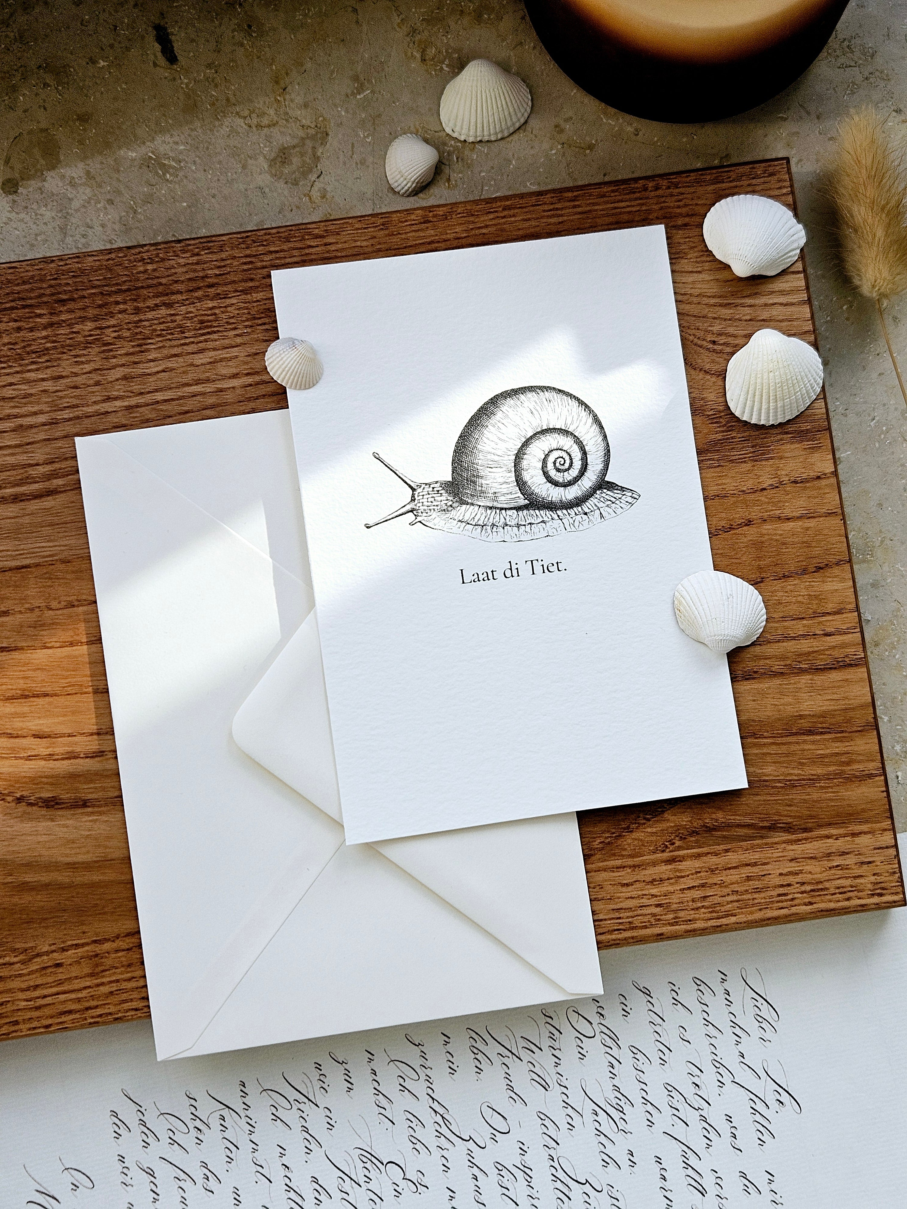 Plattdeutsche Grußkarte Schnecke "Laat di Tiet"