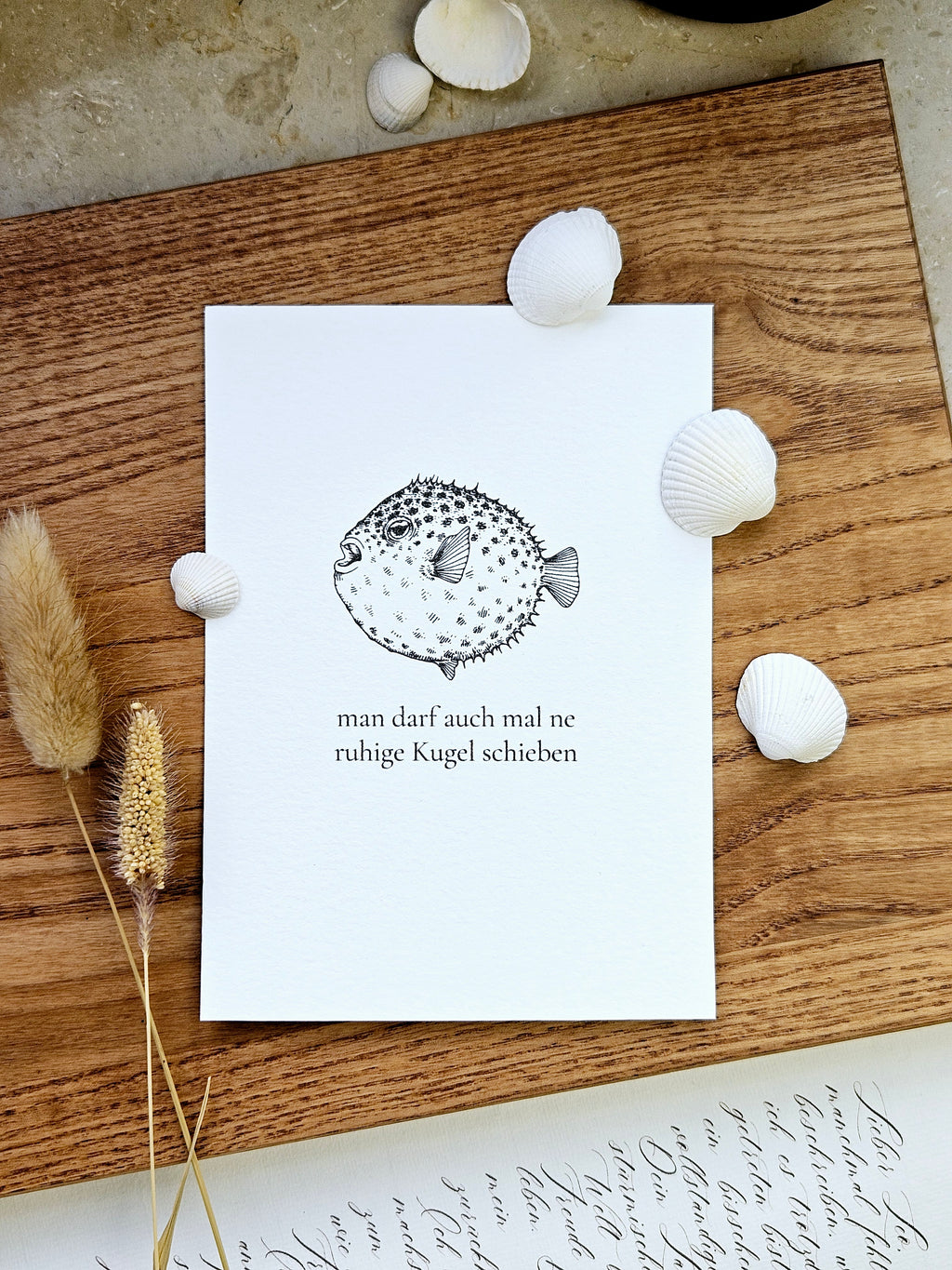 Norddeutsche Grußkarte Kugelfisch Gelassenheit
