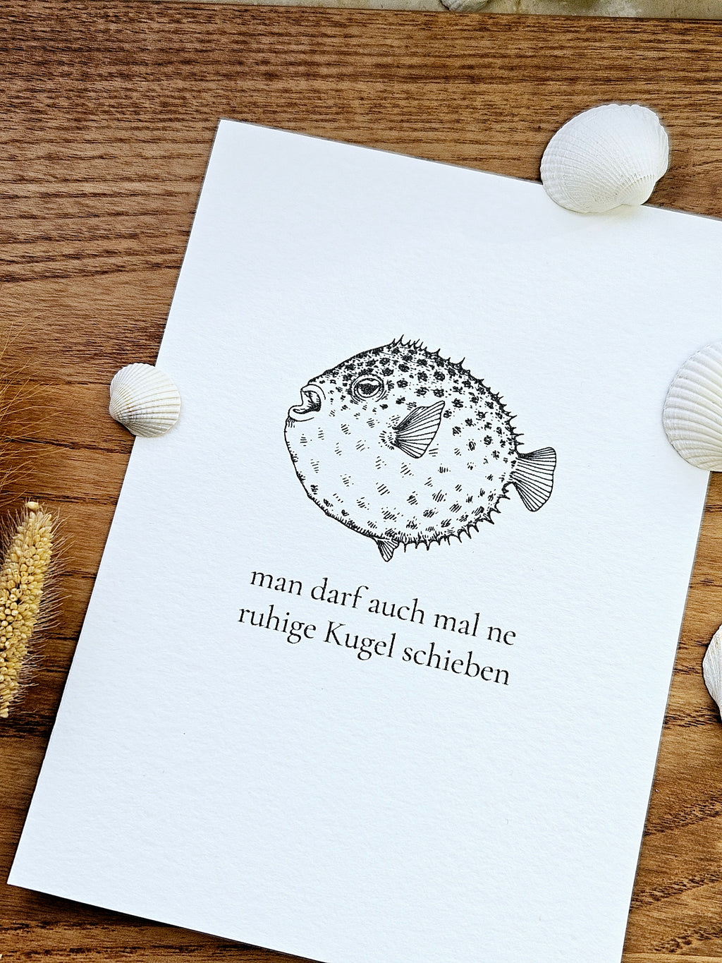 Norddeutsche Grußkarte Kugelfisch Gelassenheit