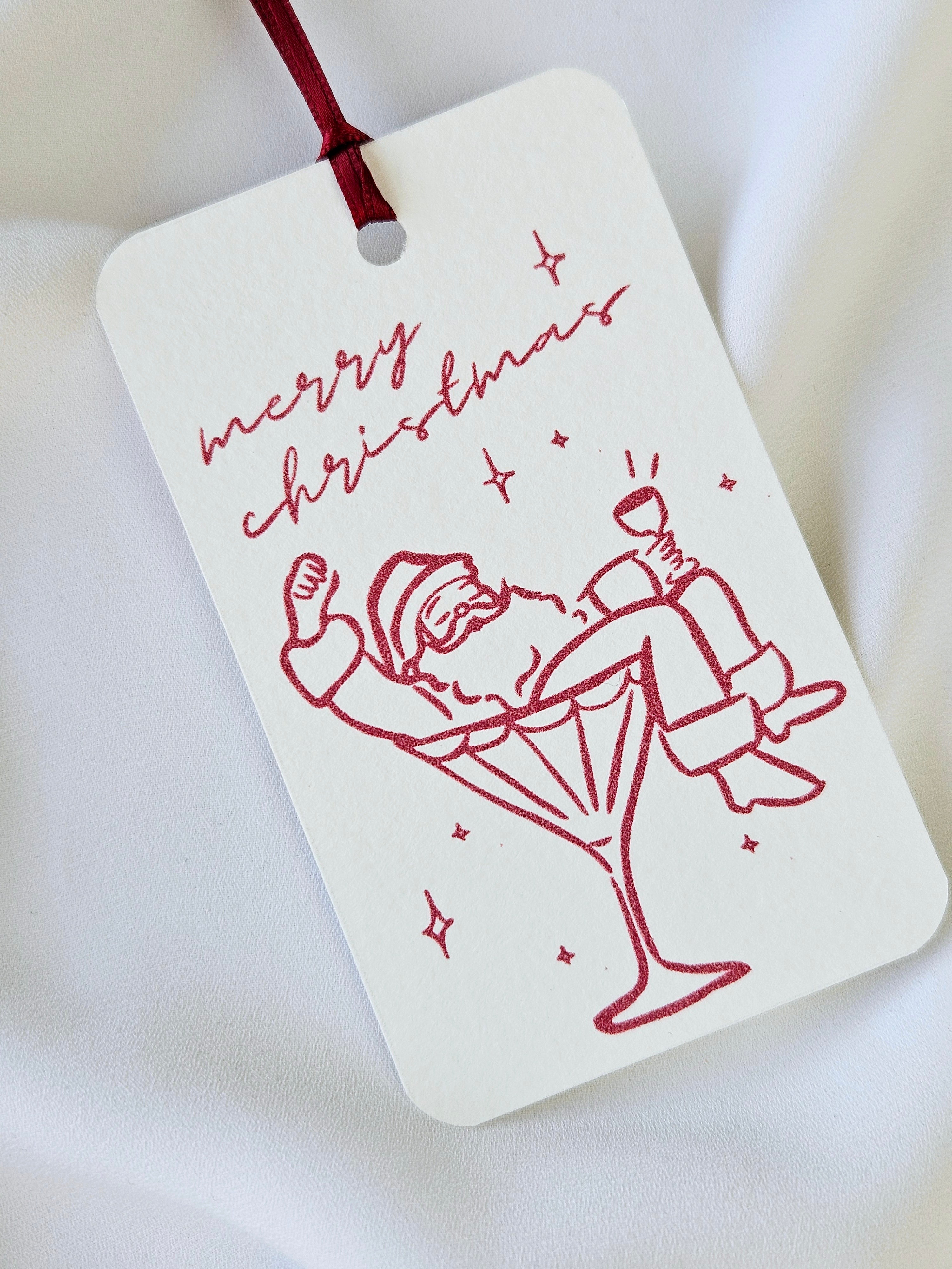 Geschenkanhänger Weihnachtsmann Martini Glas