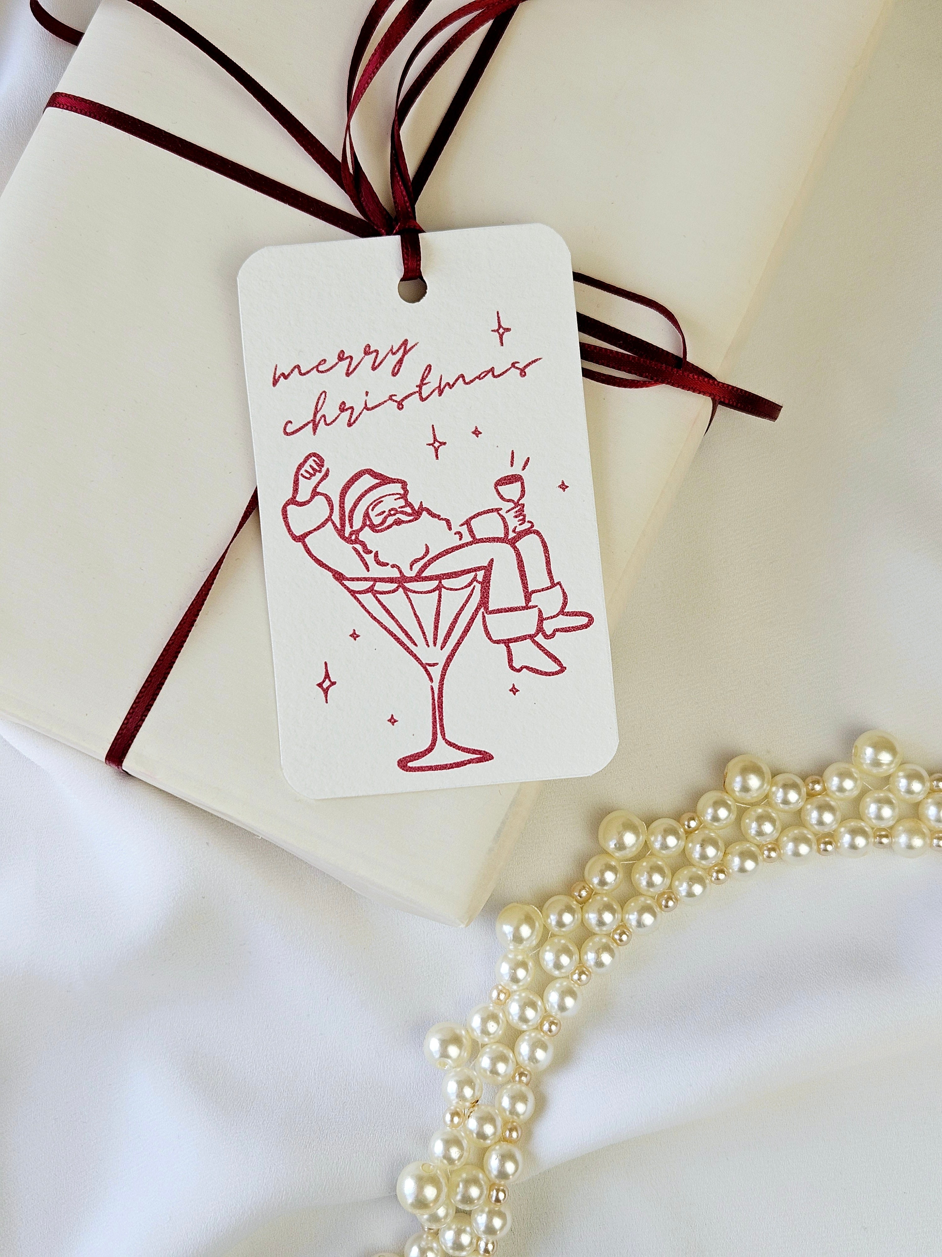 Geschenkanhänger Weihnachtsmann Martini Glas