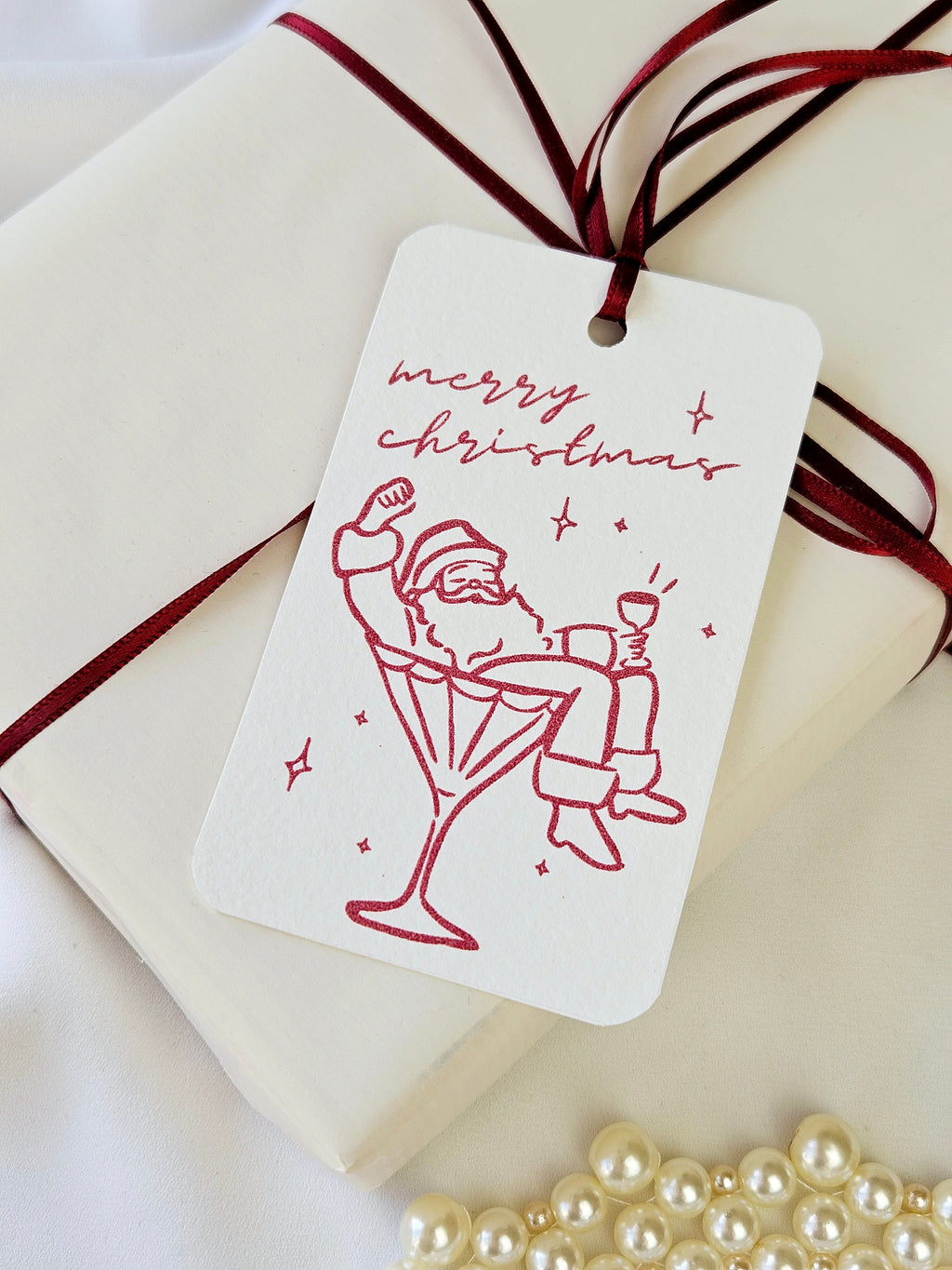 Geschenkanhänger Weihnachtsmann Martini Glas