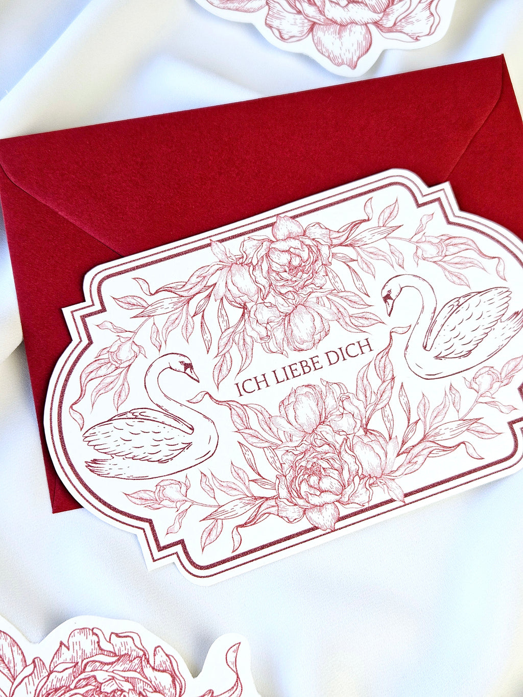 Romantische Vintage Karte Rosen & Schwäne