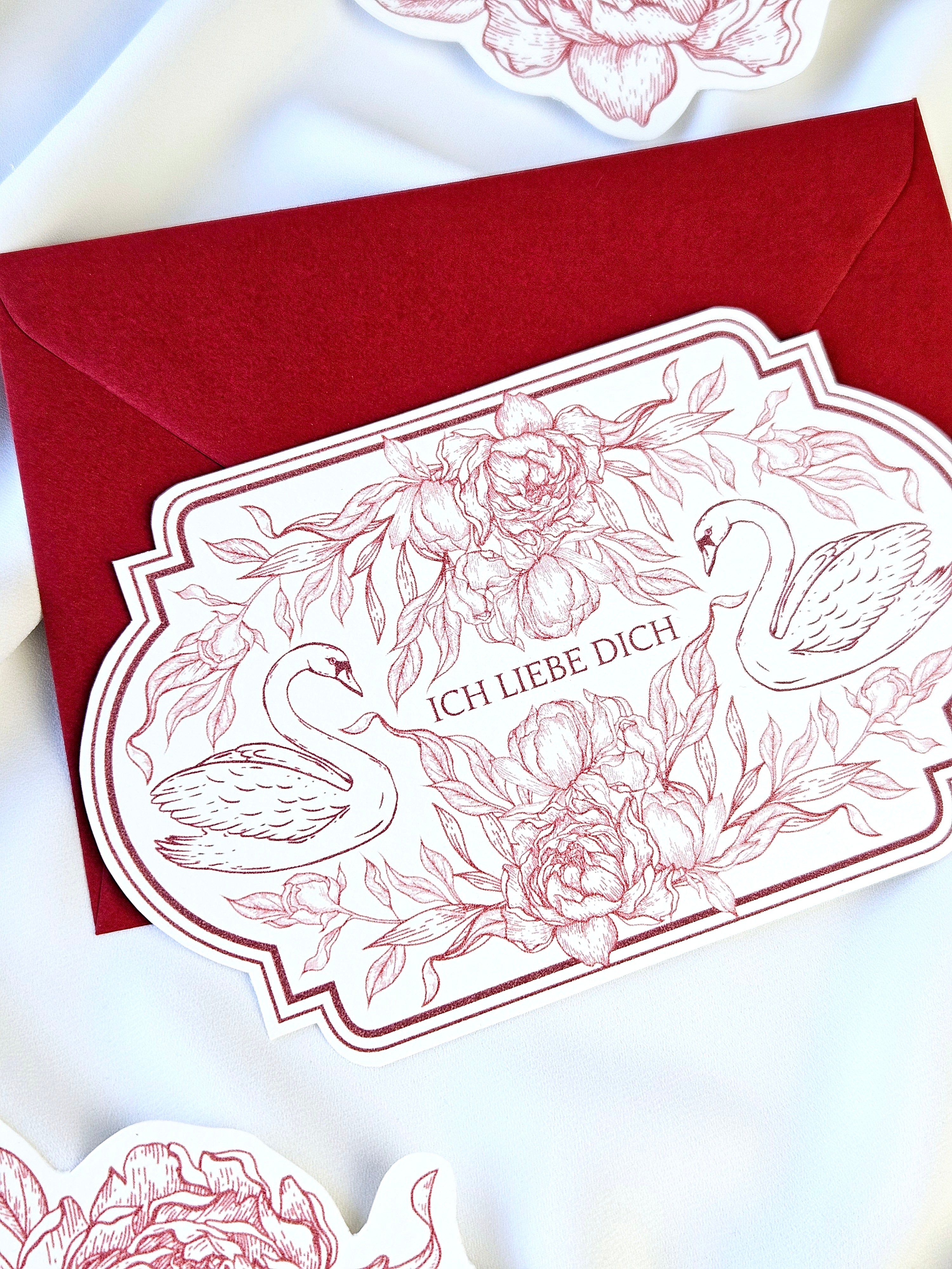 Romantische Vintage Karte Rosen & Schwäne