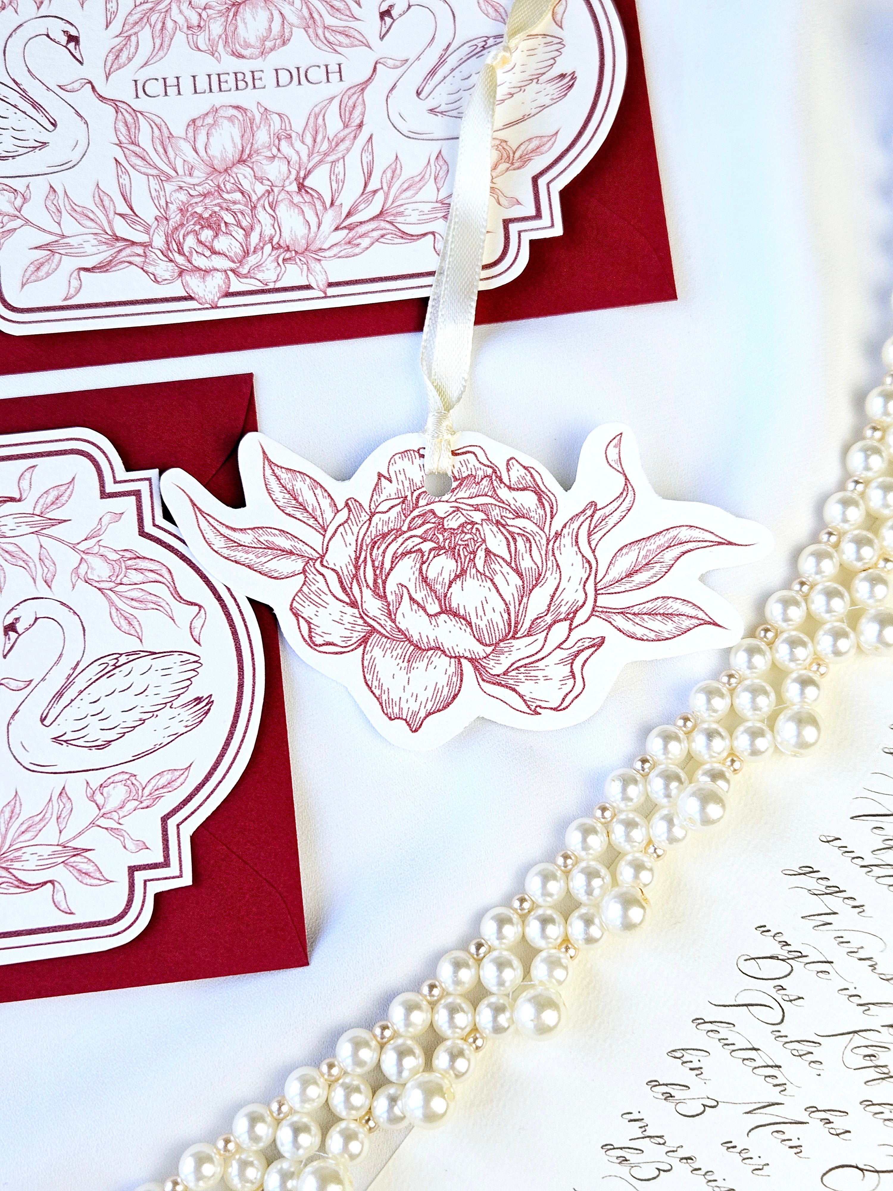 Romantische Vintage Karte Rosen & Schwäne