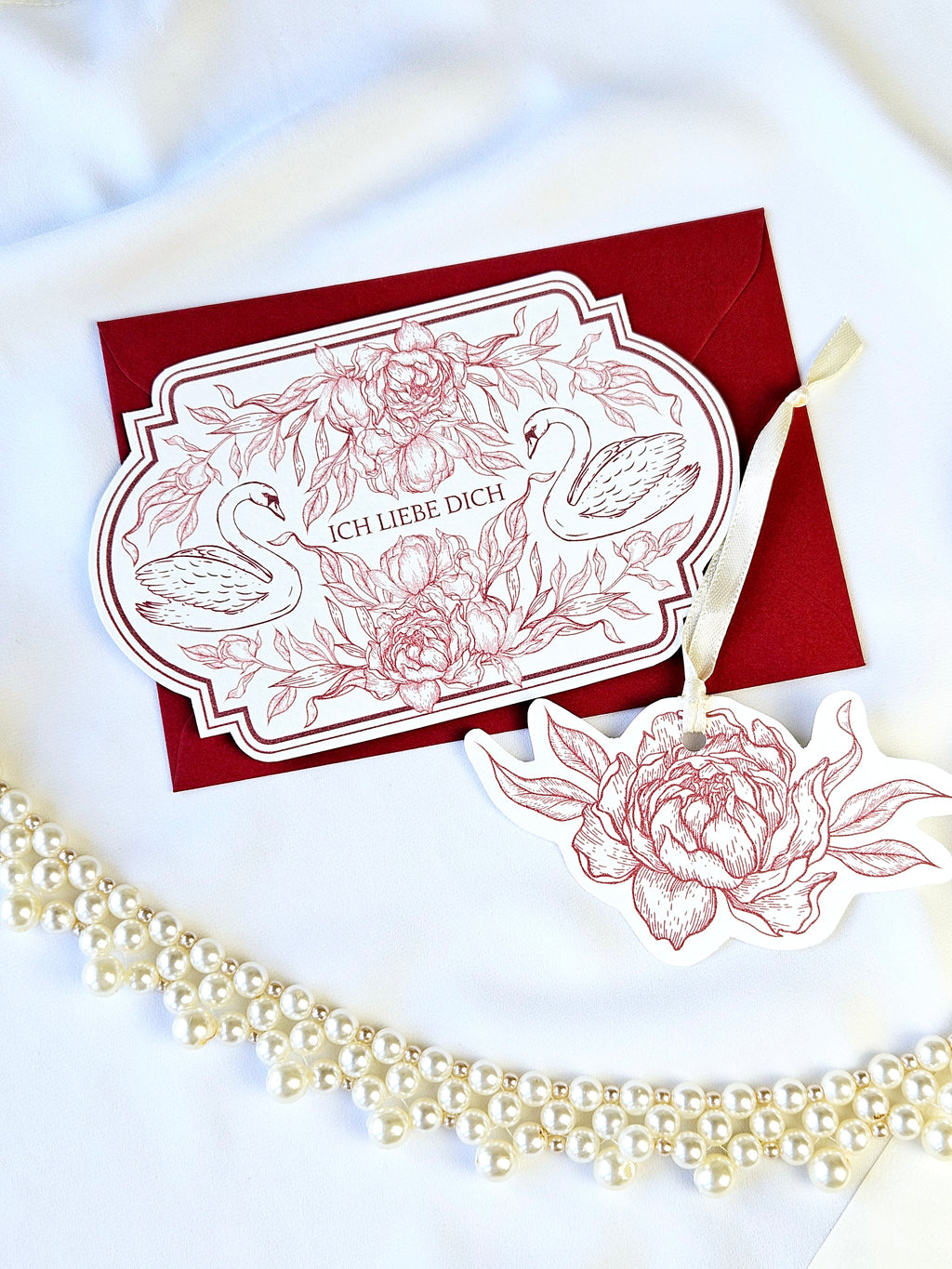 Romantische Vintage Karte Rosen & Schwäne