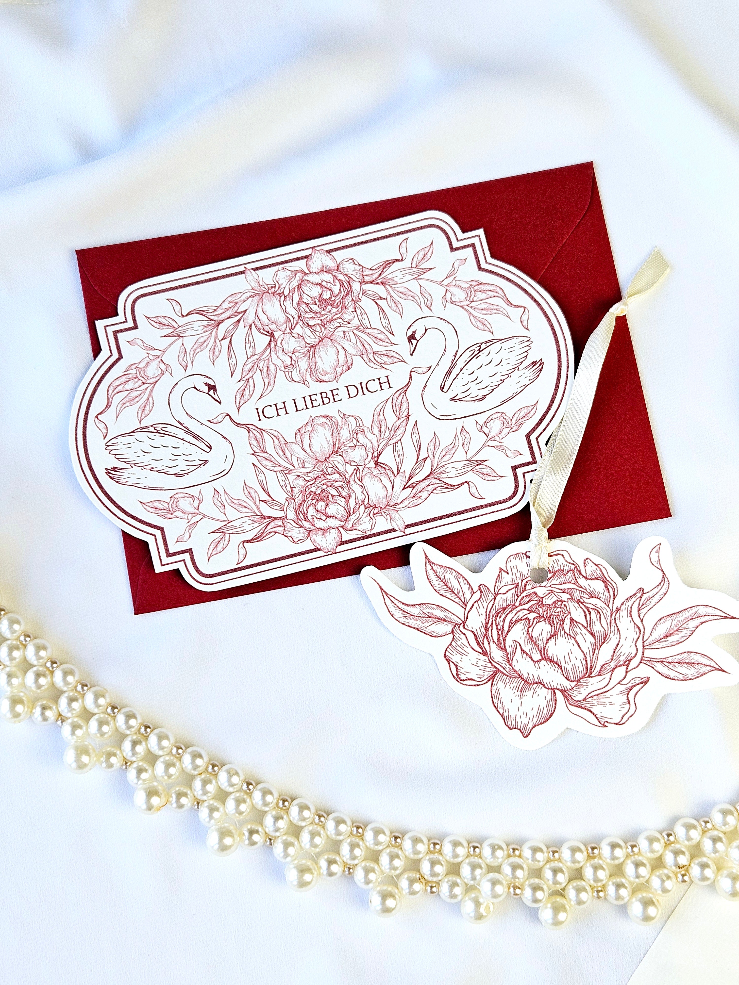 Romantische Vintage Karte Rosen & Schwäne