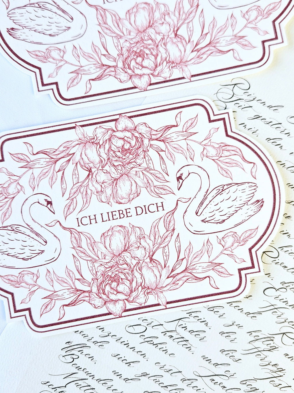 Romantische Vintage Karte Rosen & Schwäne