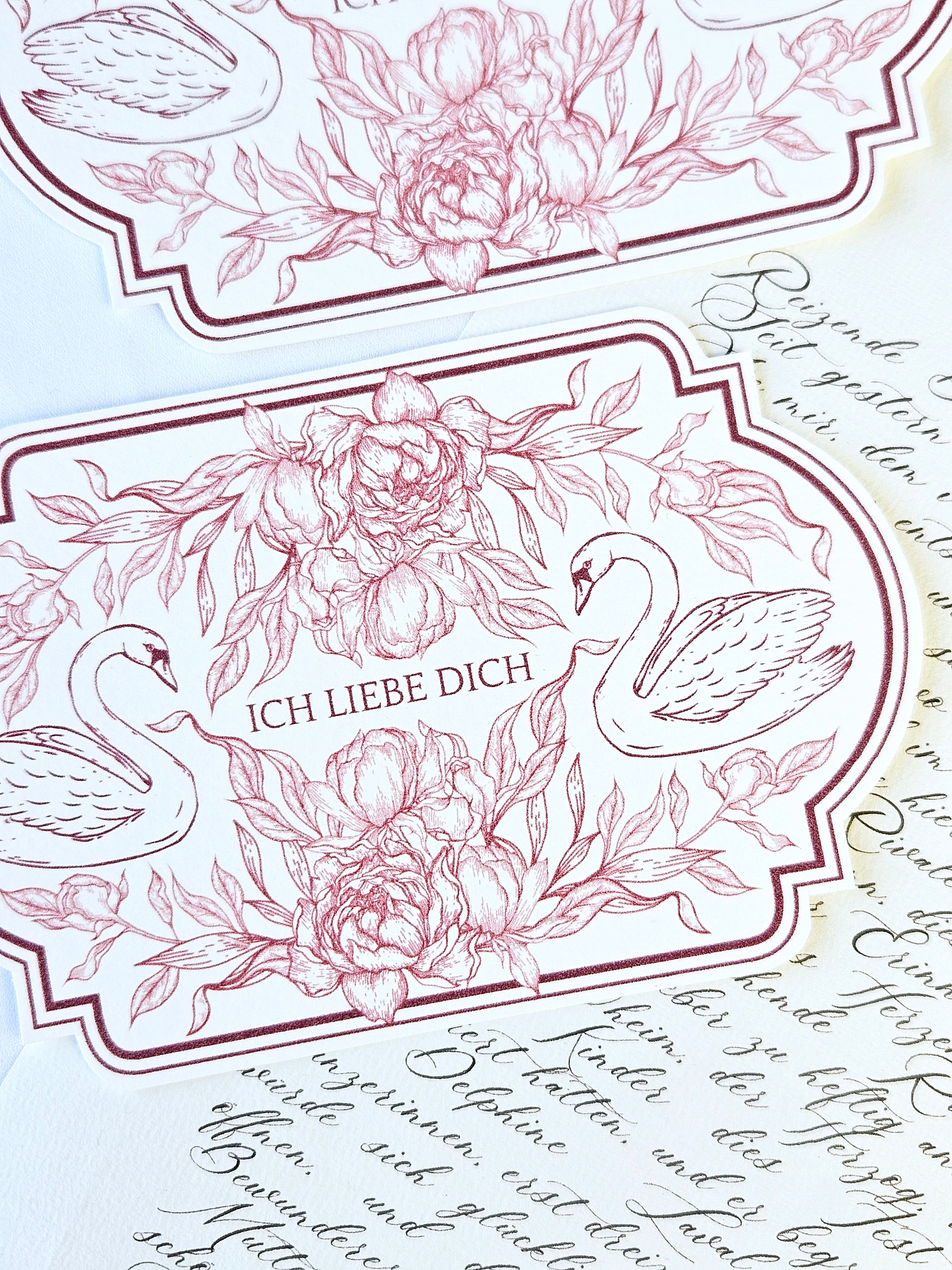 Romantische Vintage Karte Rosen & Schwäne