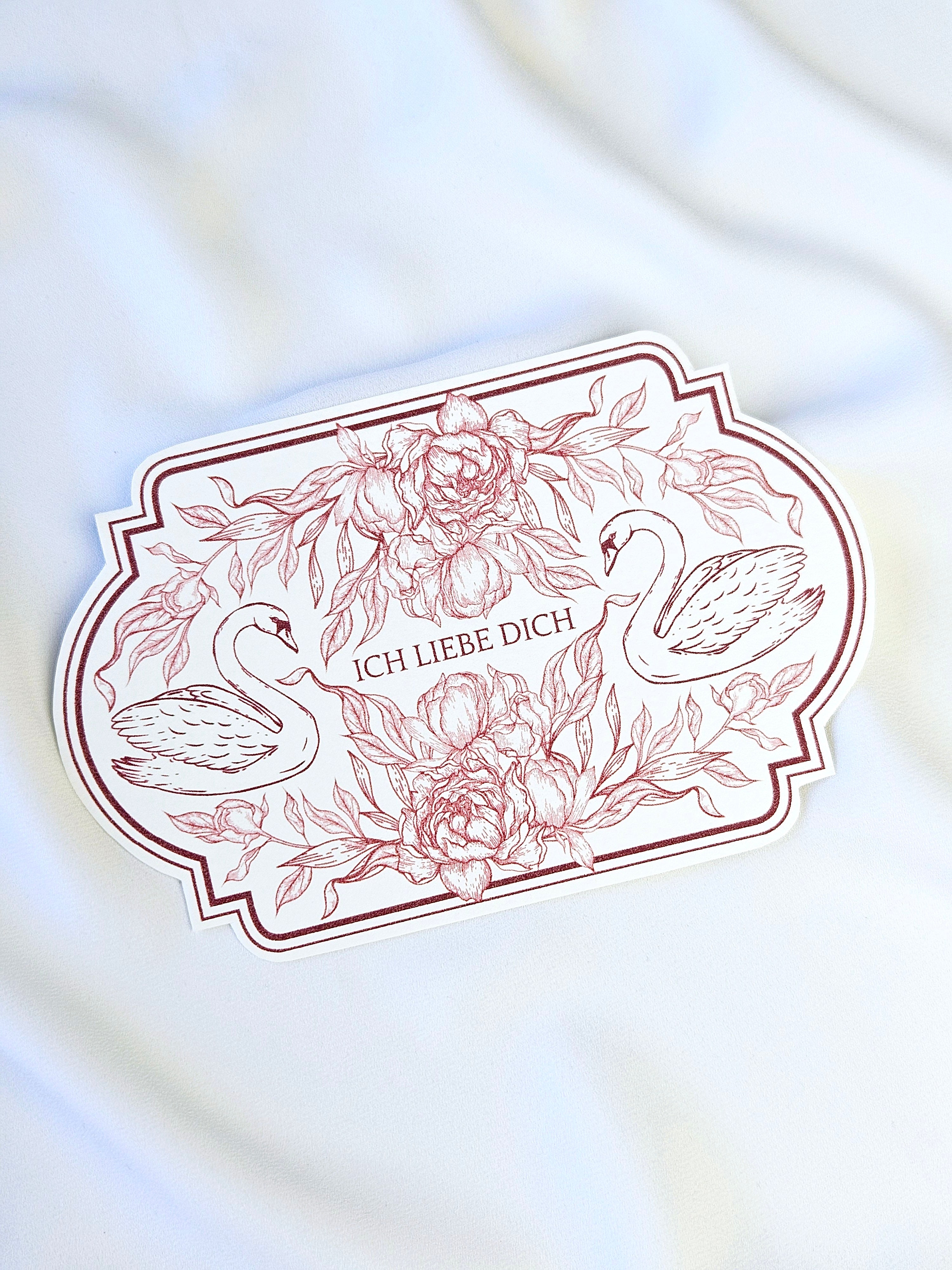 Romantische Vintage Karte Rosen & Schwäne