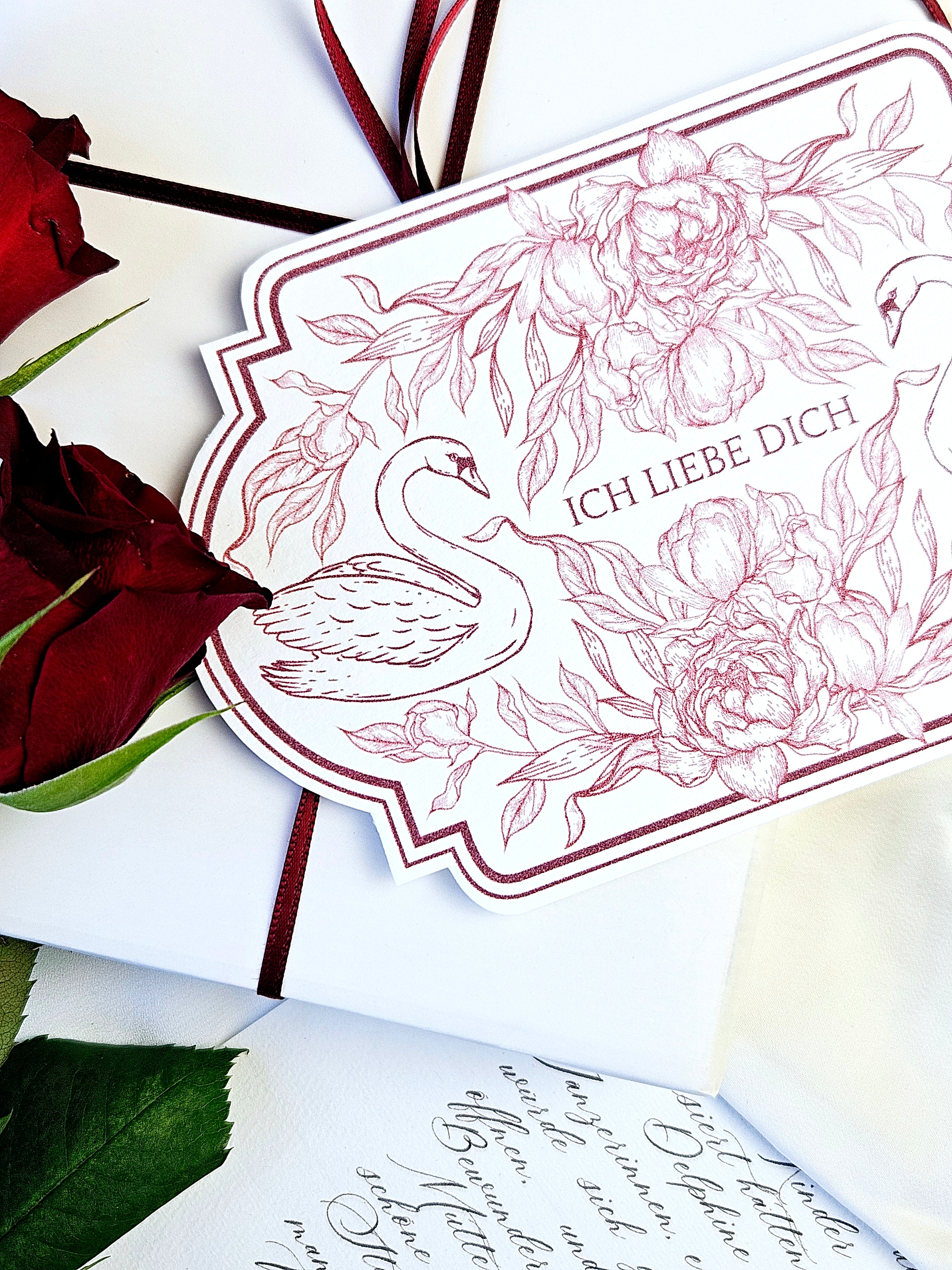 Romantische Vintage Karte Rosen & Schwäne