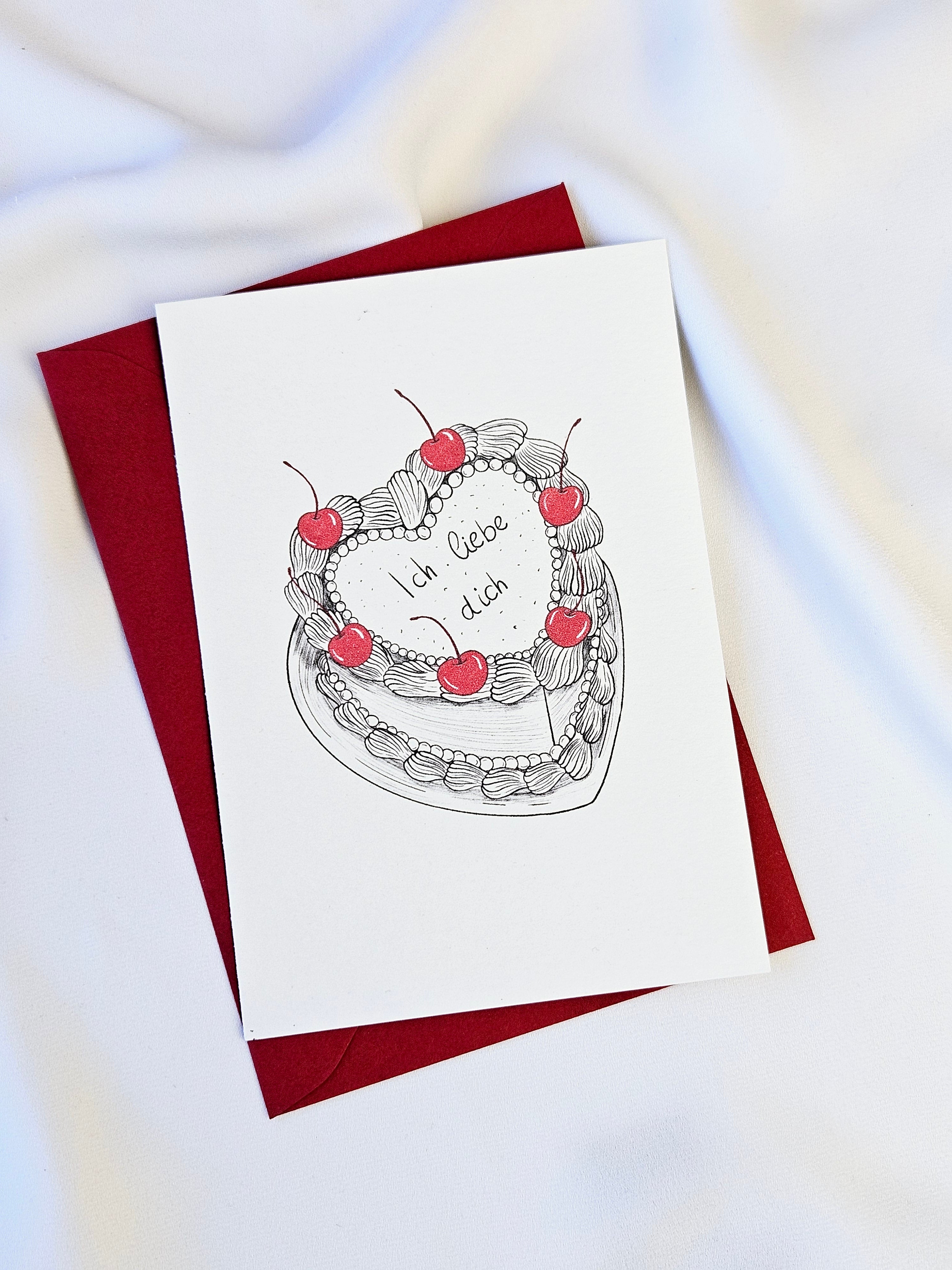 Liebeskarte Kirsche auf der Sahne