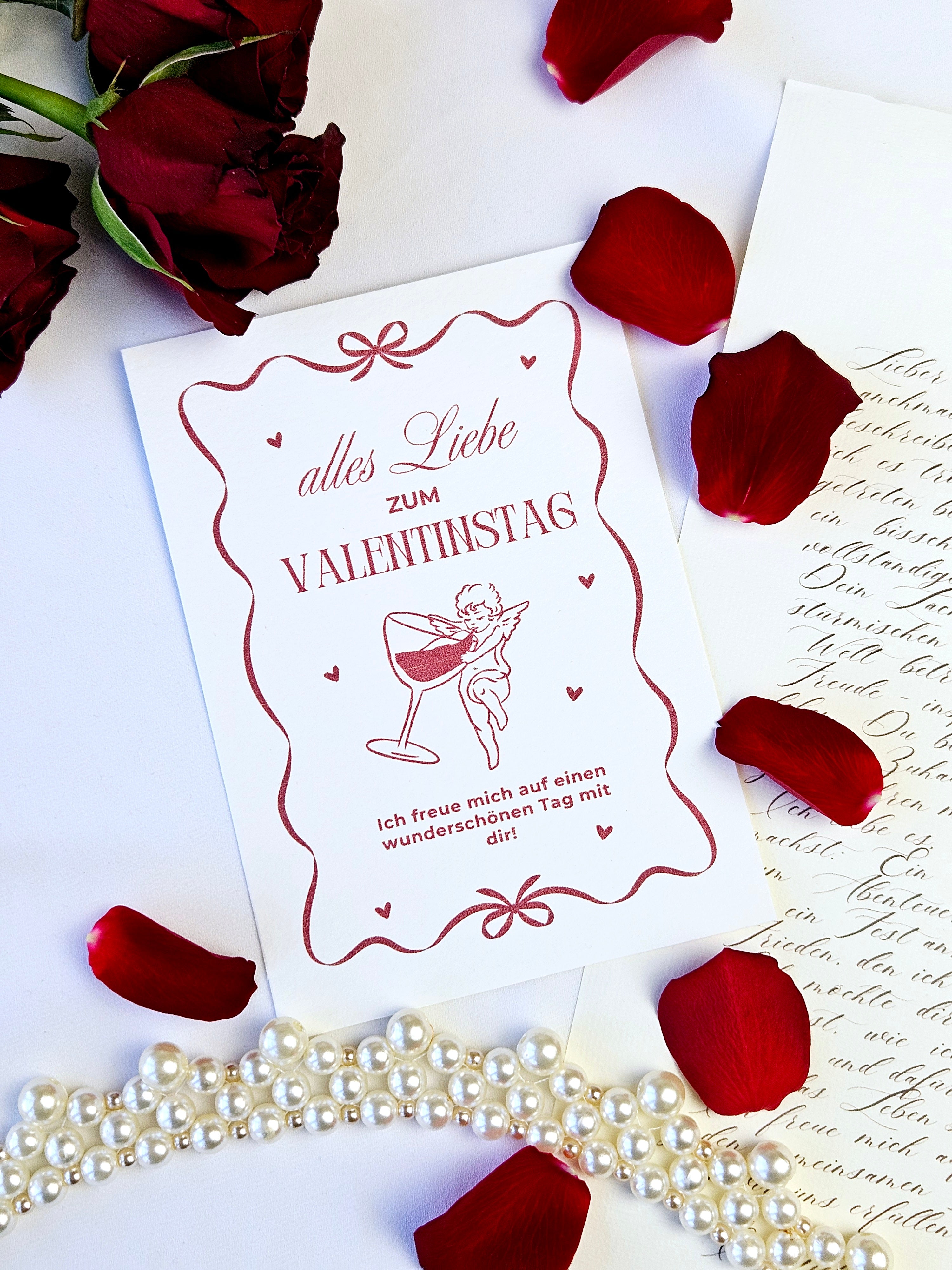 Valentinstagskarte Amor & Schleifenrahmen