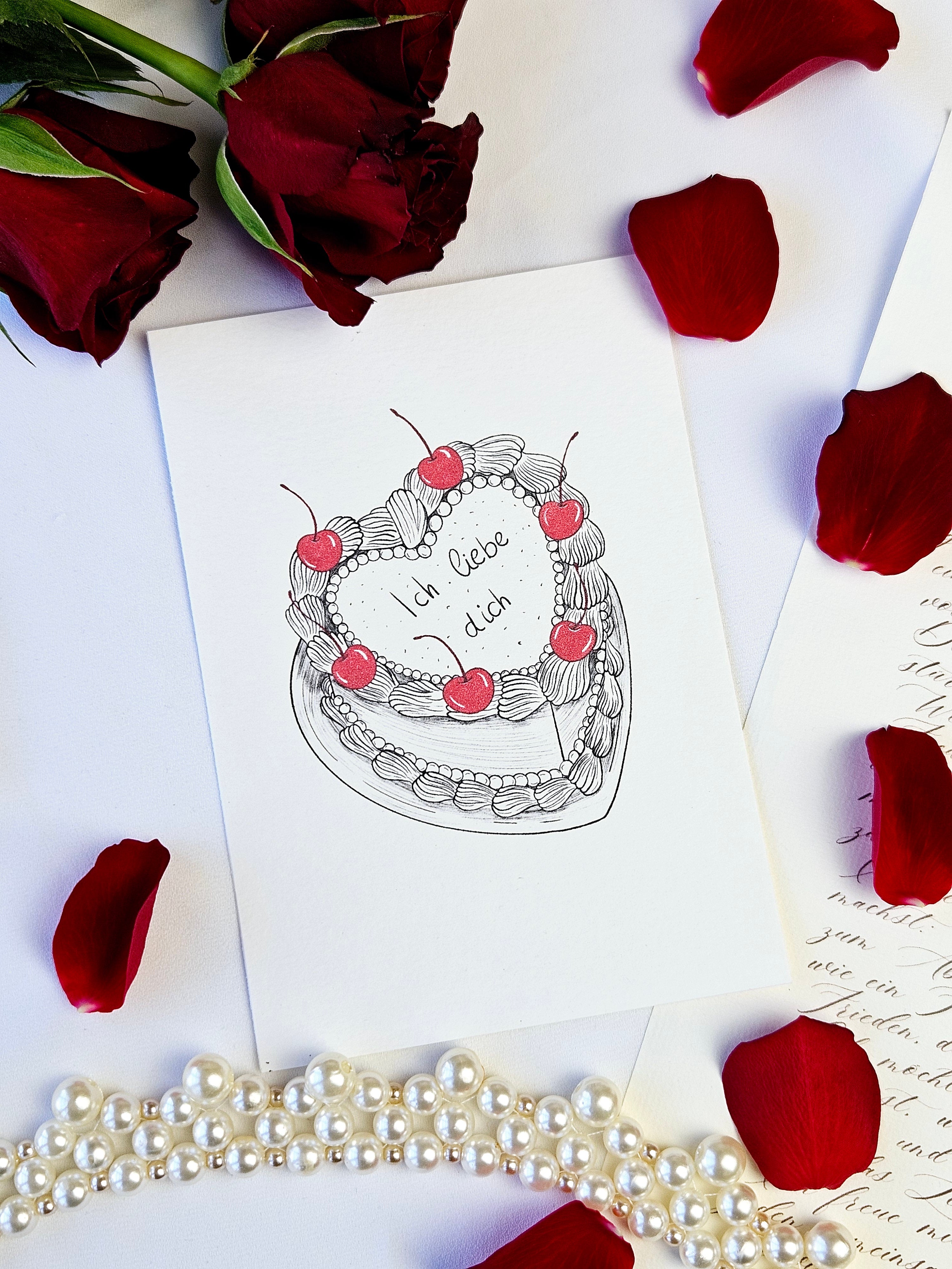 Liebeskarte Kirsche auf der Sahne