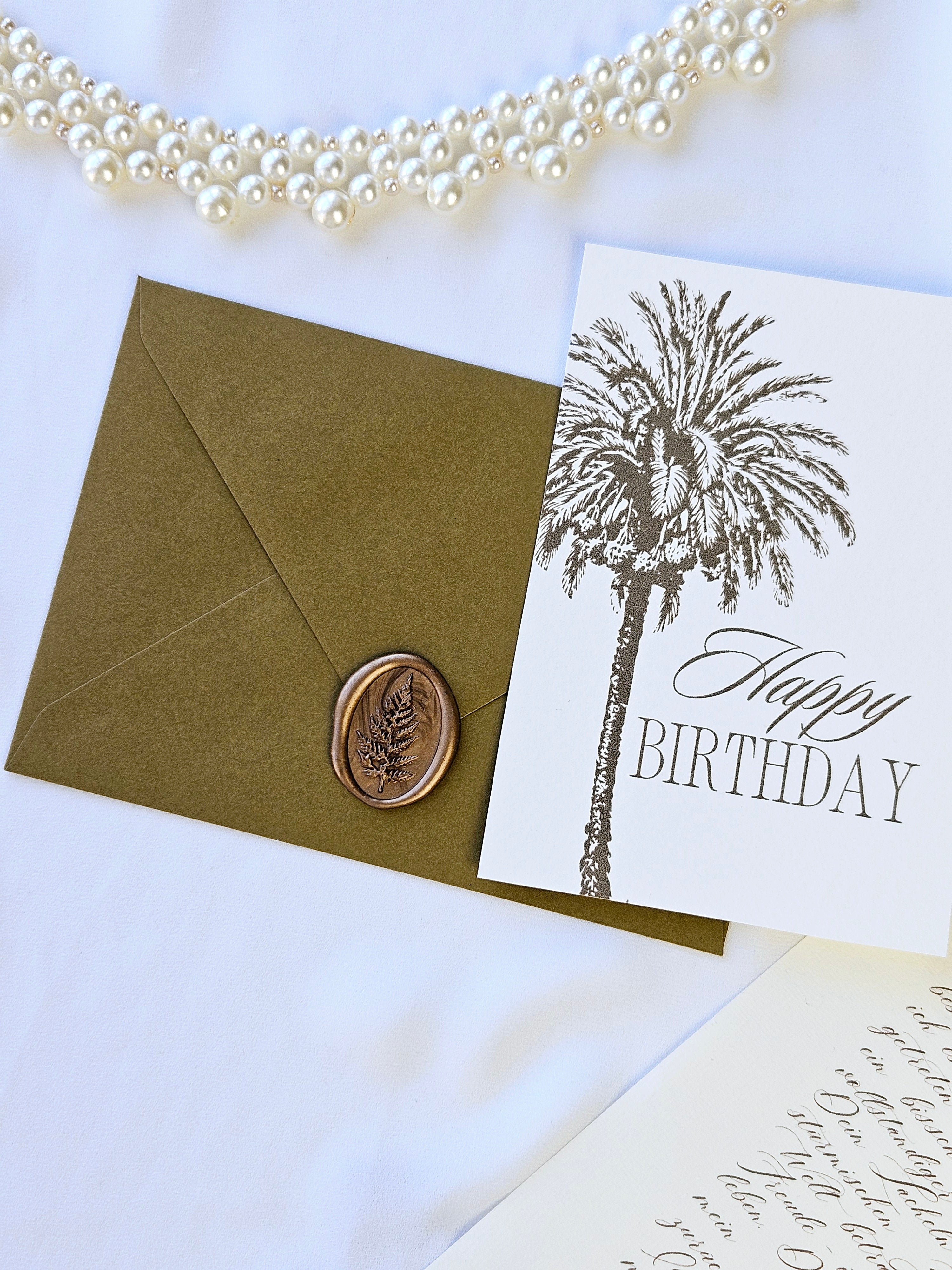 Geburtstagskarte Palme olivgrün