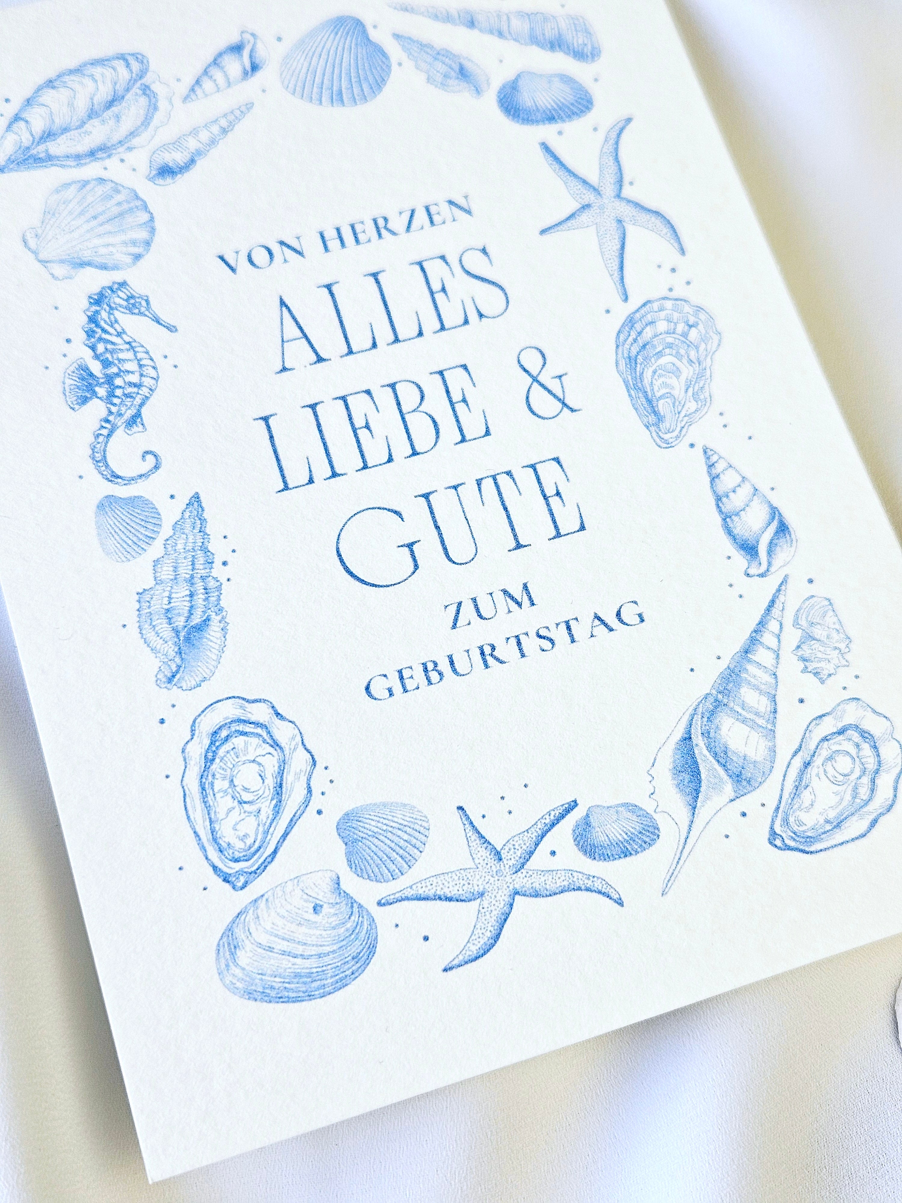 Maritime Geburtstagskarte mit Muschel Illustrationen