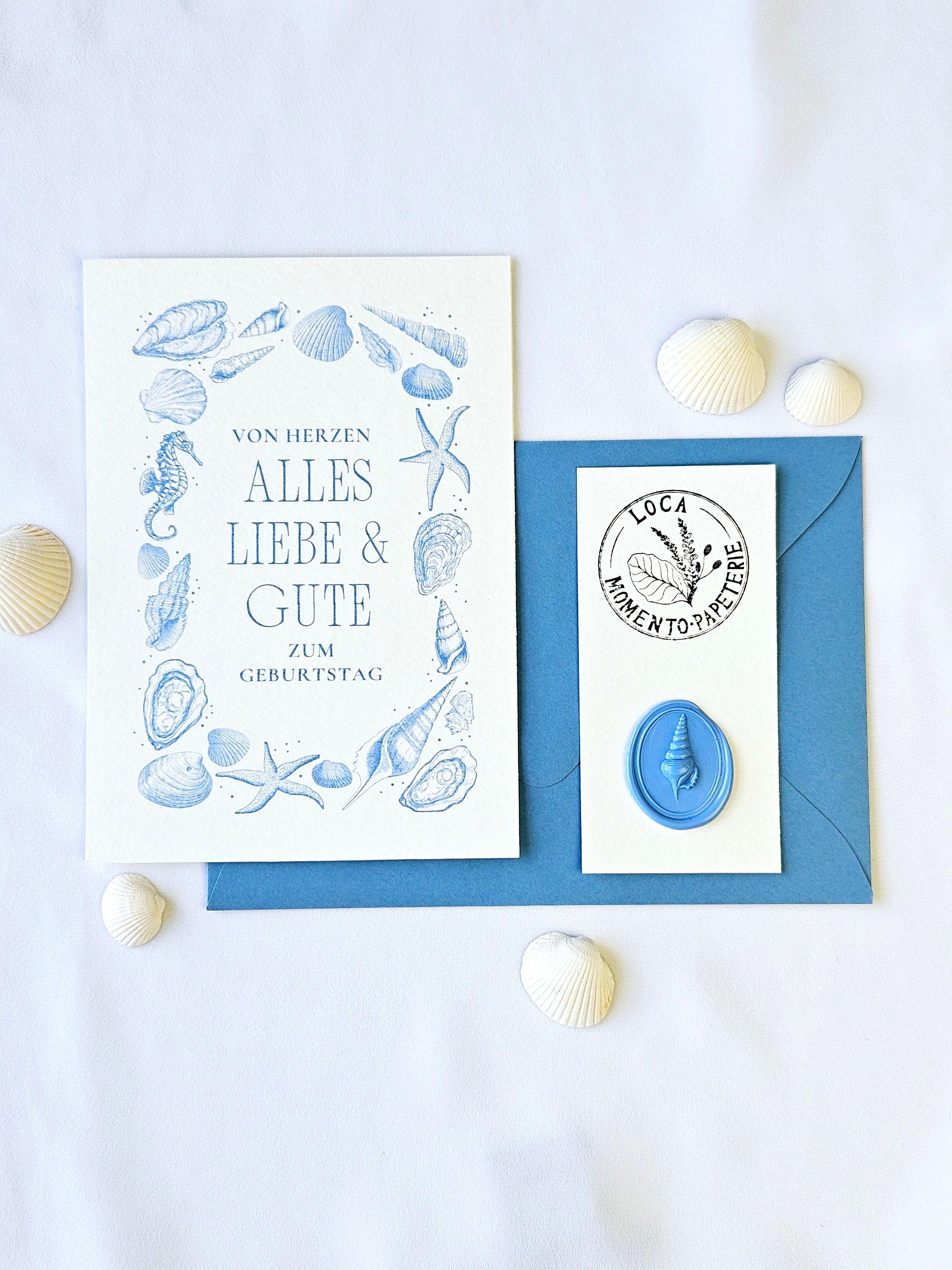 Maritime Geburtstagskarte mit Muschel Illustrationen